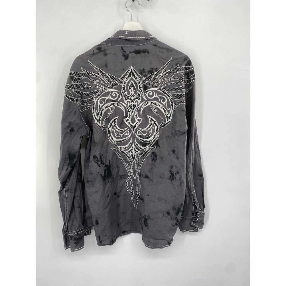 ROAR SIGNATURE TIE DYE EMBROIDERED LONG SLEEVE BUTTON FRONT LARGE